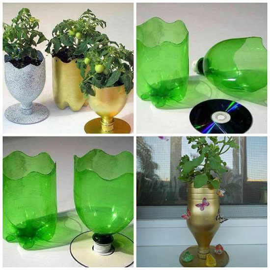 Идеи создания цветочных горшков из пластиковых бутылок
