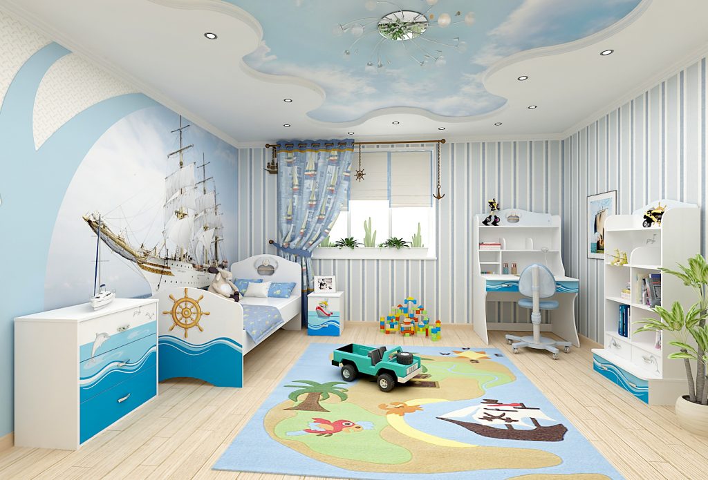Потолок в детской комнате в морском стиле