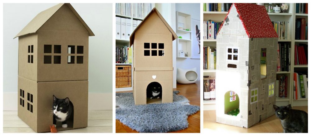 Двухэтажные домики для кошек из картона