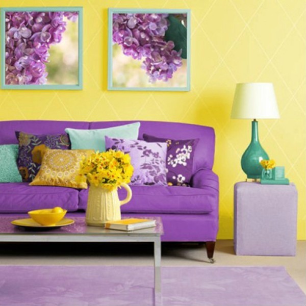Фиолетовый и желтый  в интерьере: фото