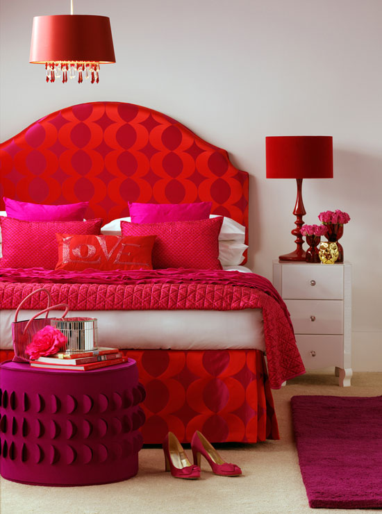 outstanding-red-pink-bedroom-design-decorating-ideas-with-pillows-and-pendant-lamp-and-rug