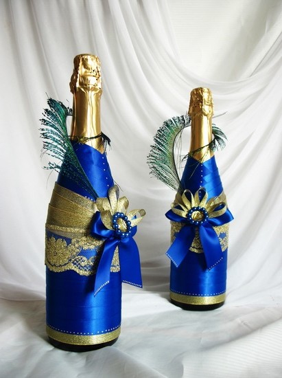 украшение бутылки шампанского лентами