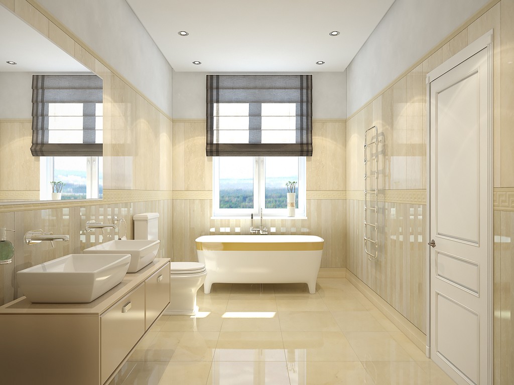 Дизайн ванной комнаты в теплых тонах с помощью панелей