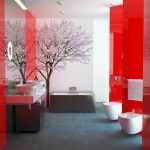 Фото 29: Сочетание белых и красных панелей в ванной