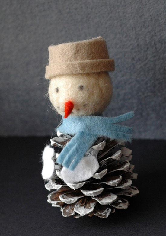 Новогодние поделки из шишек: снеговик 