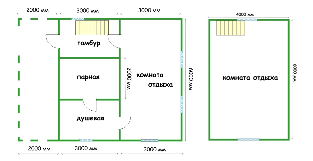 Проект бани из пеноблоков 6х6 с 2 этажом