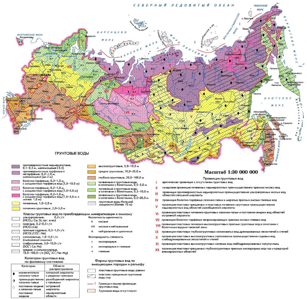 Карта залегания вод России
