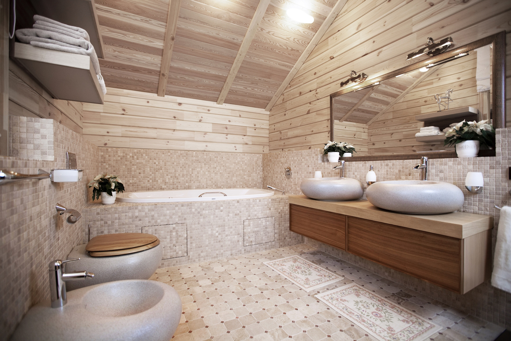 Отделка пола плиткой ванной в деревянном доме