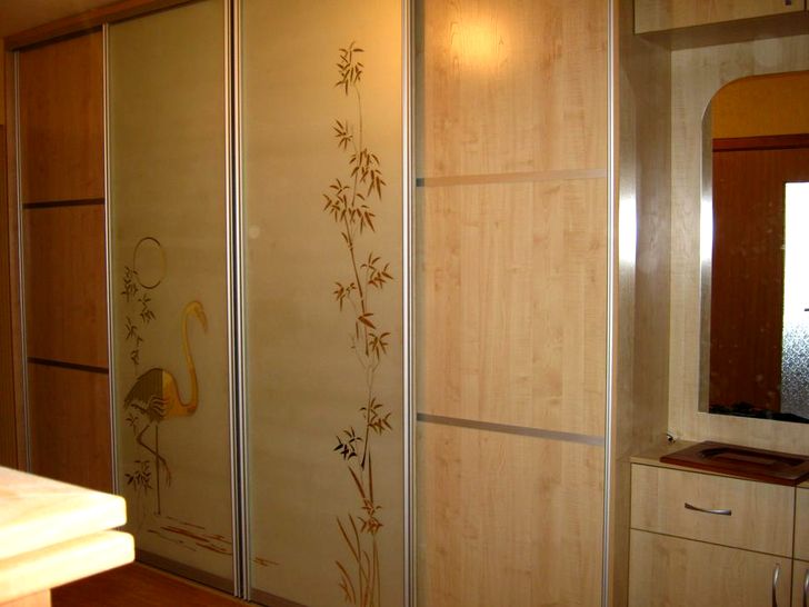 Встроенный шкаф с рисунком на двери