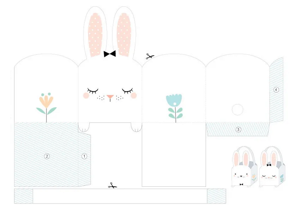 Новогодний шаблон корзинки кролика из бумаги