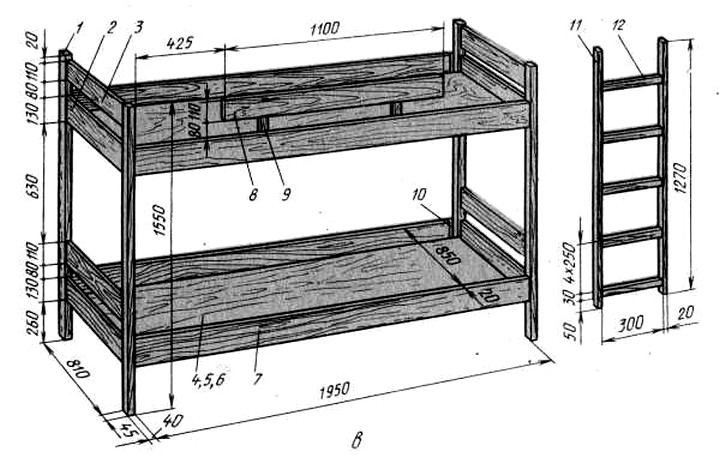 Чертеж схема двухъярусной кровати