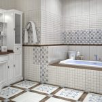 Фото 93: Сочетание большой плитки и мозаики в ванной