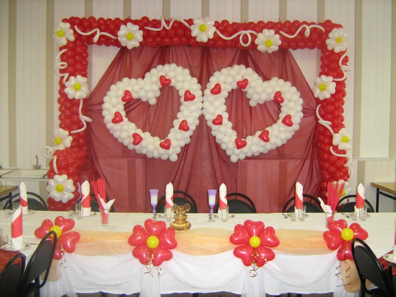 Оформление стола жениха с невестой шарами