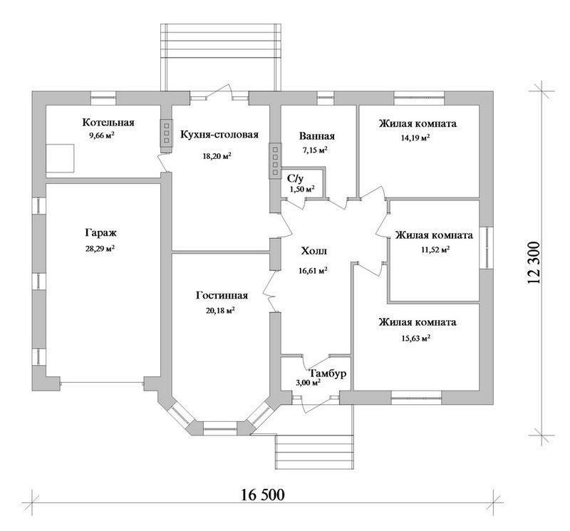 План одноэтажного дома 16500×12300