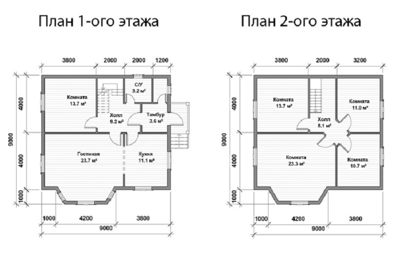 План двухэтажного каркасного дома 9х9