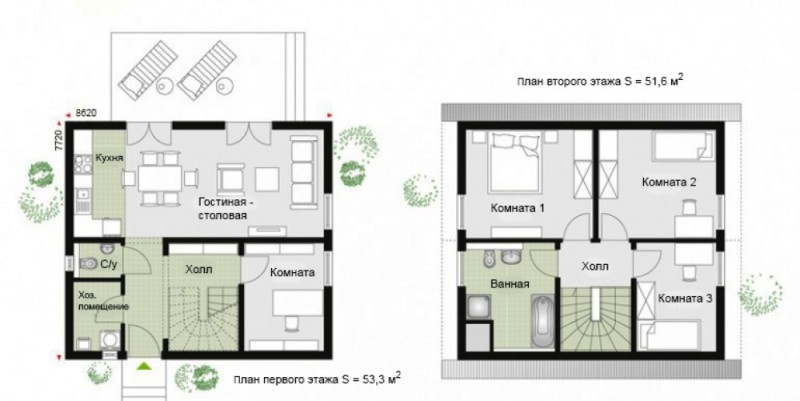 План двухэтажного каркасного дома