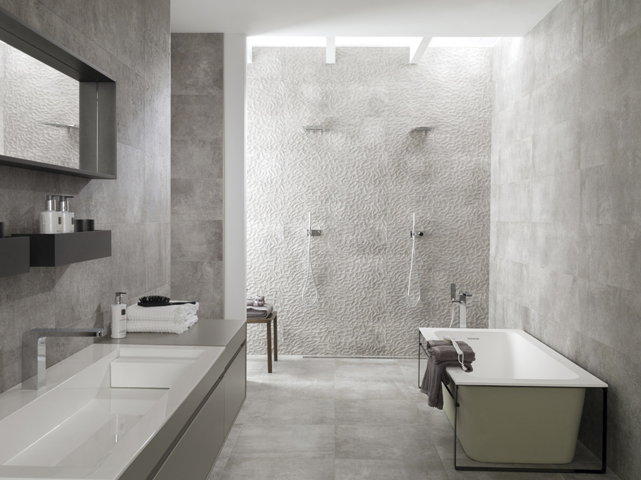Цементная плитка в ванной