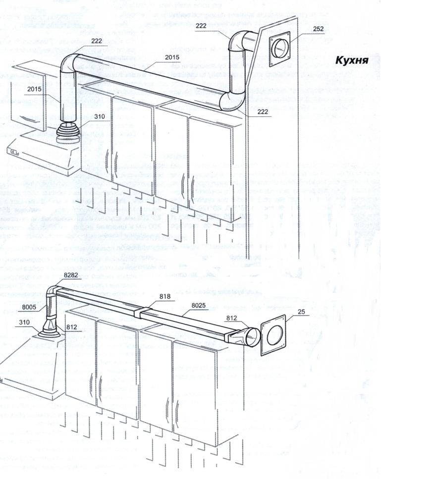 Схема вытяжки для кухни с отводом в вентиляцию