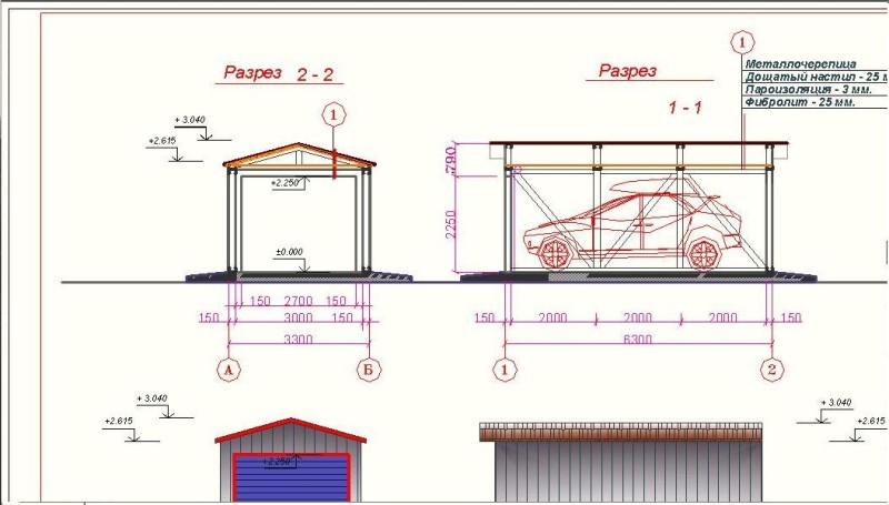 Пример чертежа металлического гаража 
