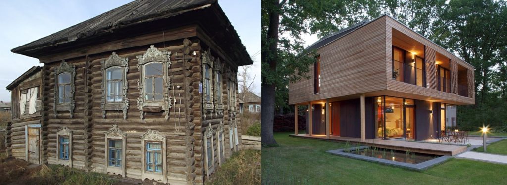 Старый и современный деревянный дома