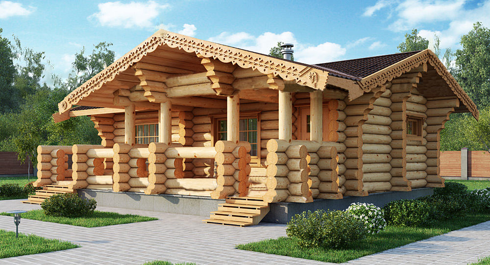 Деревянный дом с украшением наличниками
