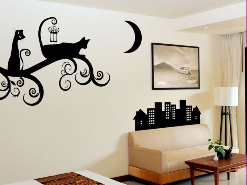 Рисунок кошек на стене своими руками