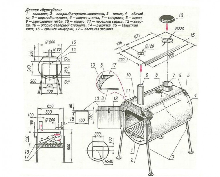 Как сделать мангал из газового баллона своими руками чертежи фото