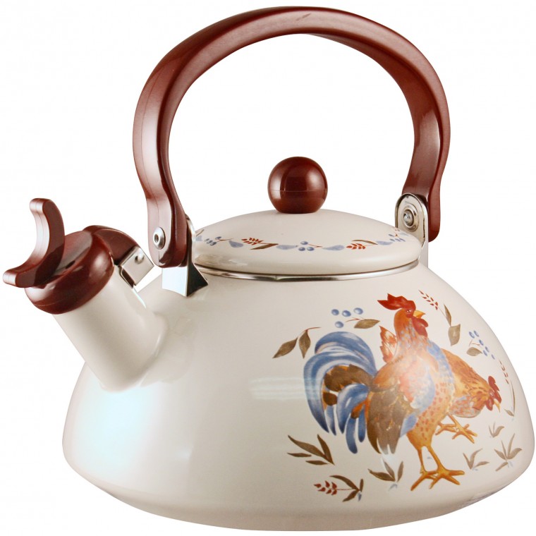 Чайник для газовой плиты. Corelle 2.2 qt Country morning Whistling Tea kettle Beige Rooster *New