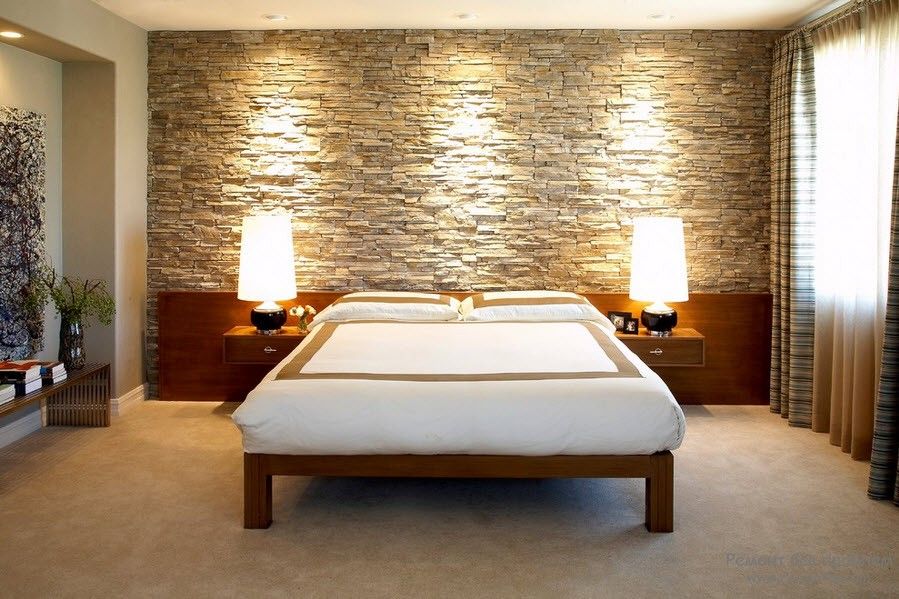 Имитация камня в дизайне интерьера спальни