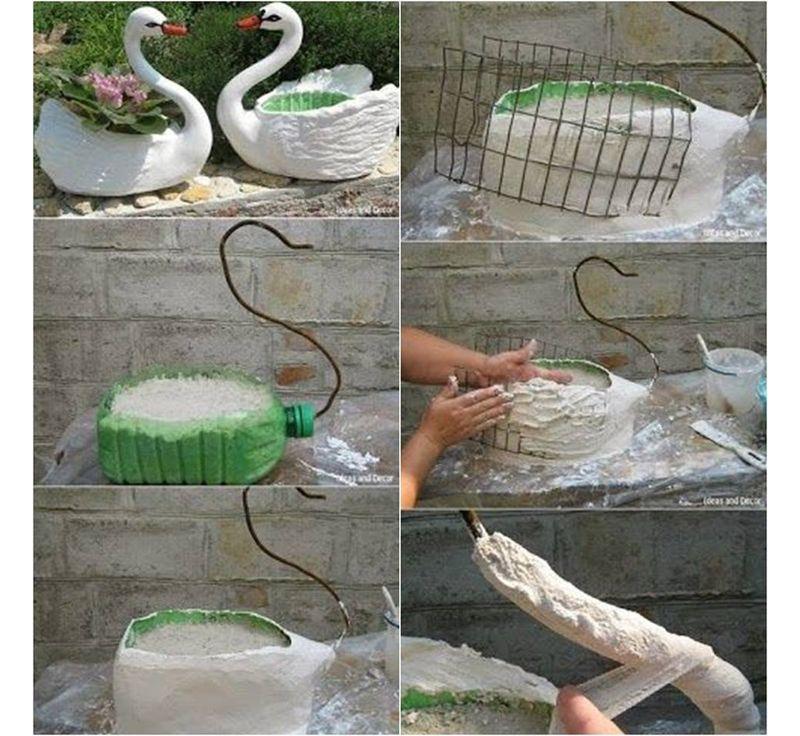 Поэтапное изготовление кашпо в виде лебедя