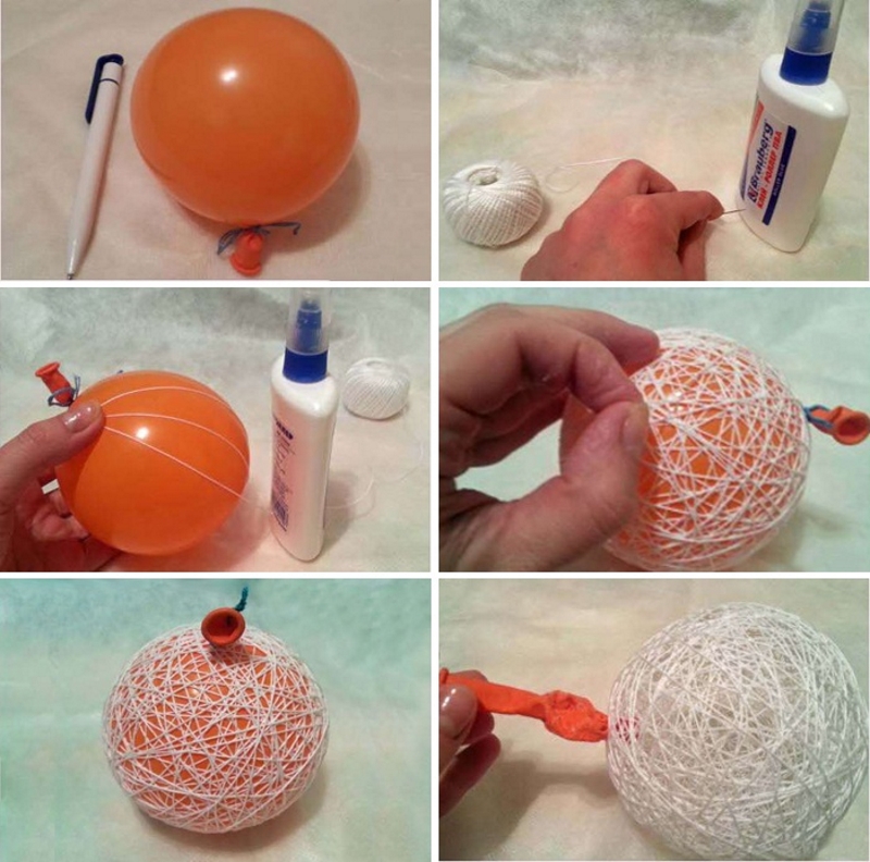 Изготовление елочных шаров из ниток и шарика