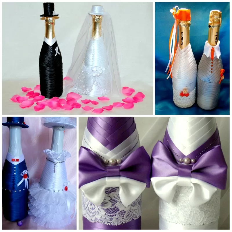 Виды декора свадебных бутылок