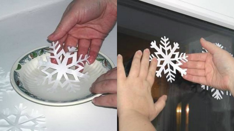 Приклеить снежинки к окну на мыльный раствор