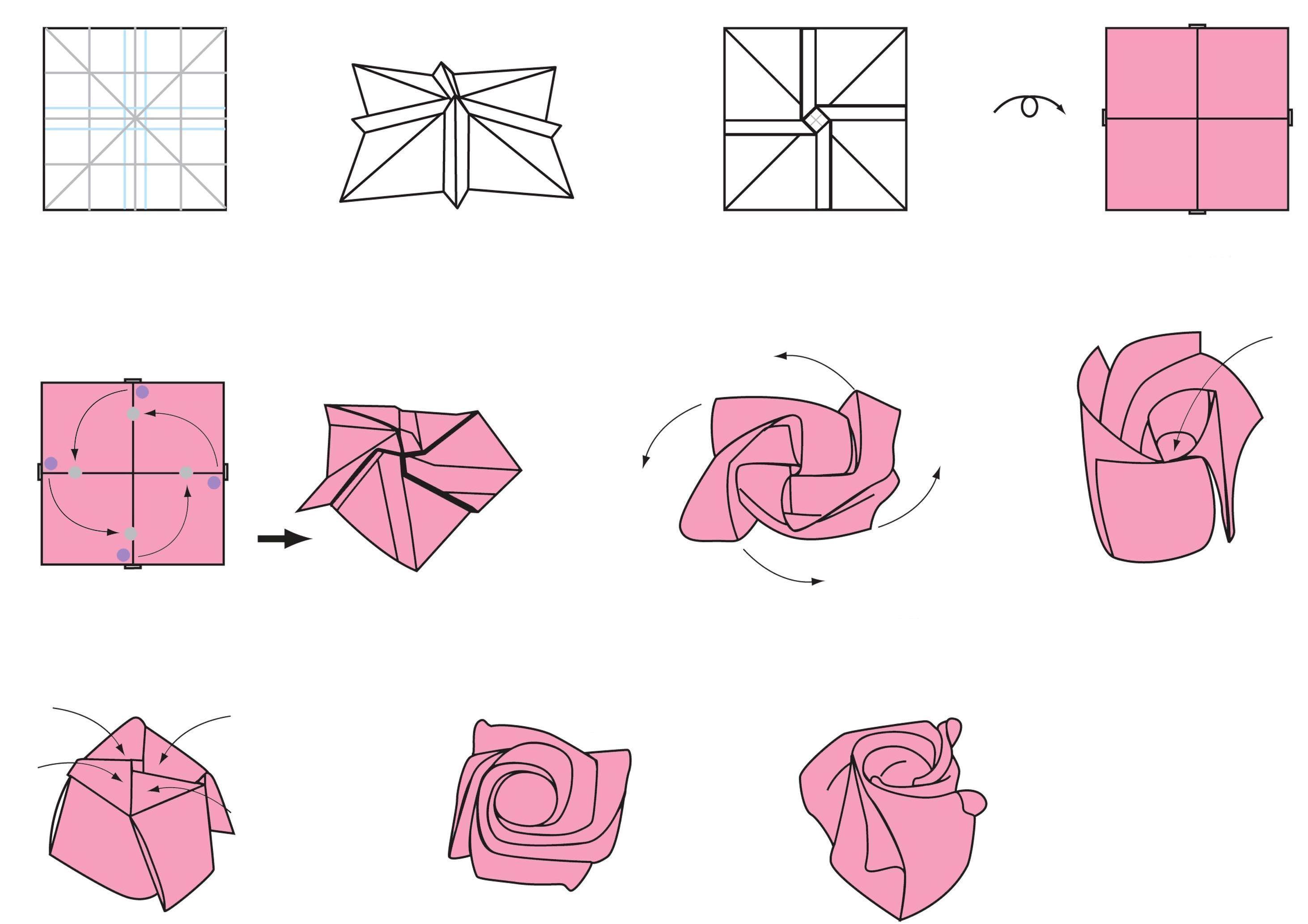 Схема розы в технике оригами
