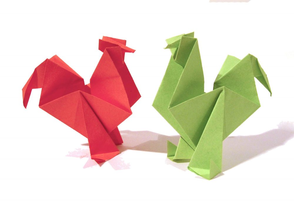Петушки в технике оригами