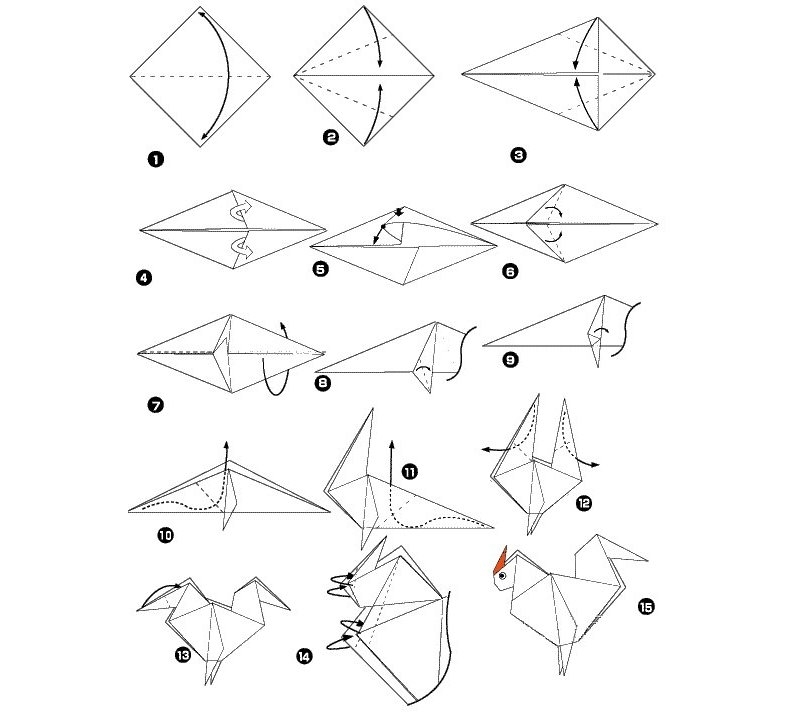 Схема петушка в технике оригмаи