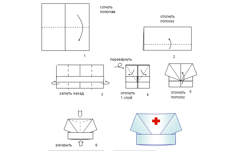 Схема шапочки медсестры в технике оригами