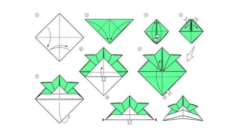 Схема изготовления шапки самурая в технике оригами