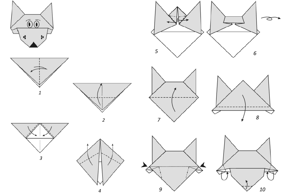 Схема шапки волка в технике оригами