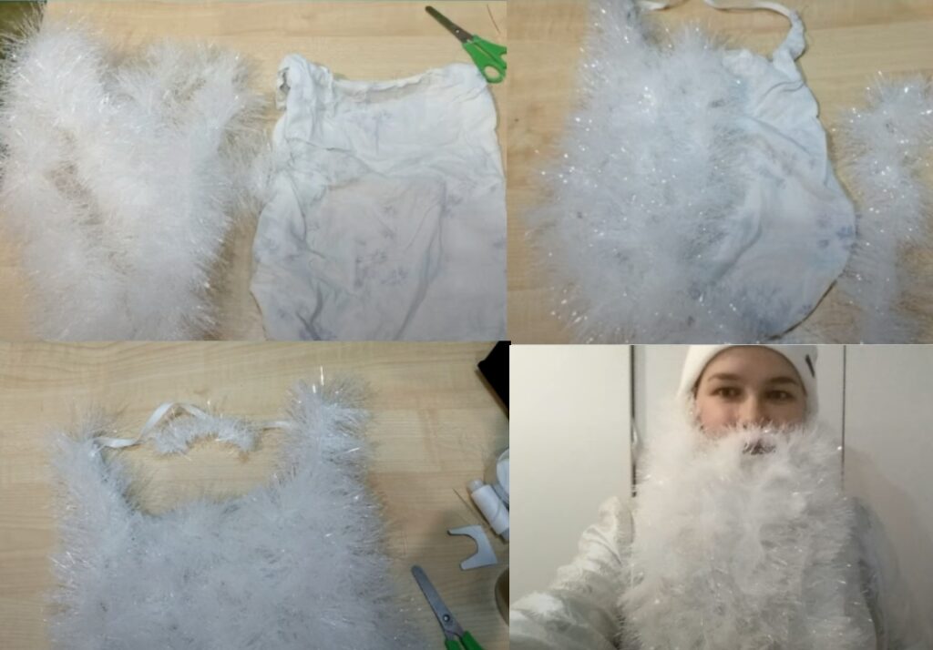 Борода Деда Мороза из мишуры своими руками