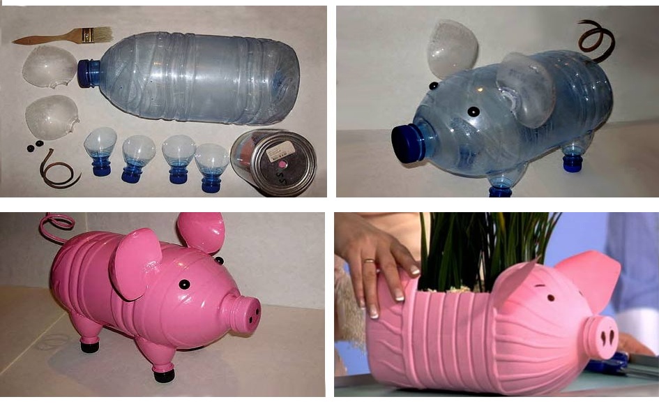 Поэтапное изготовление поросенка из пластиковых бутылок