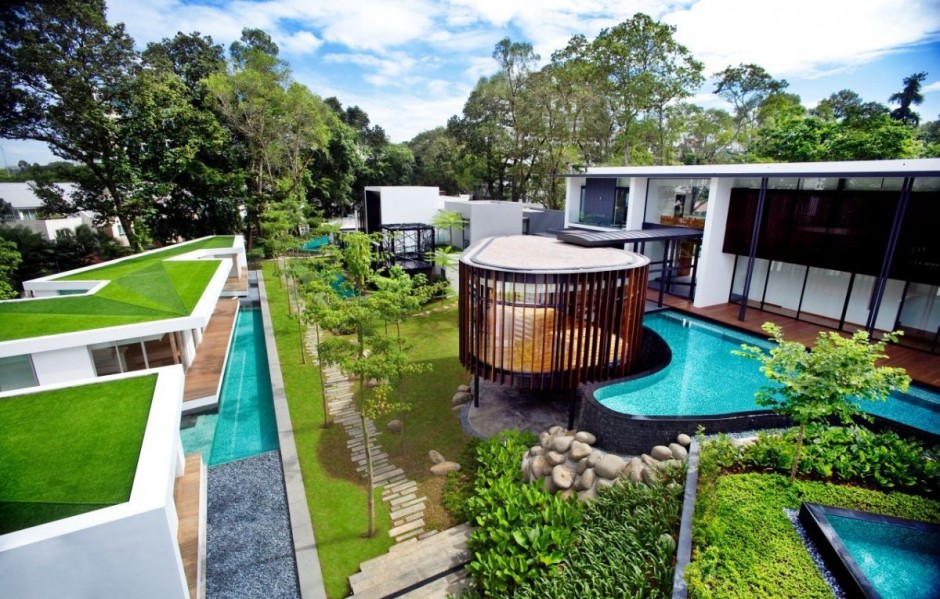 Ландшафтный дизайн дома с бассейном