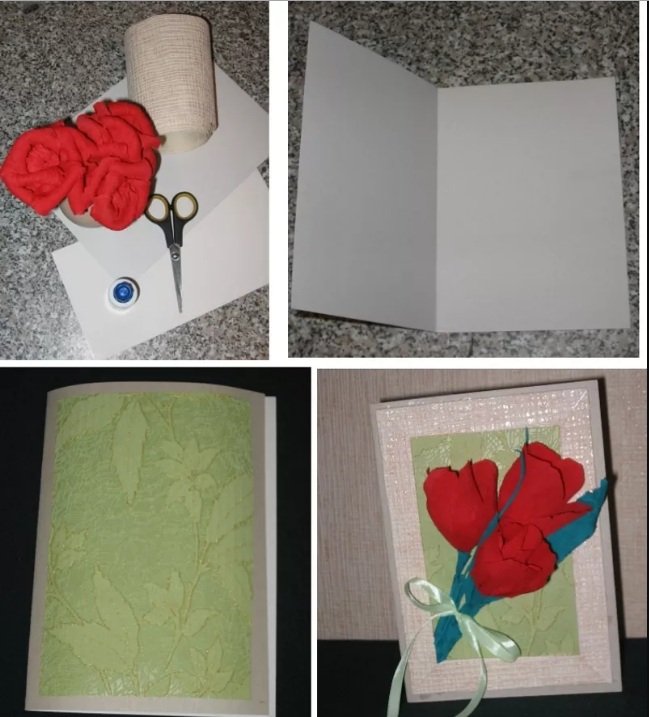 Сделать открытку с цветами из гофрированной бумаги