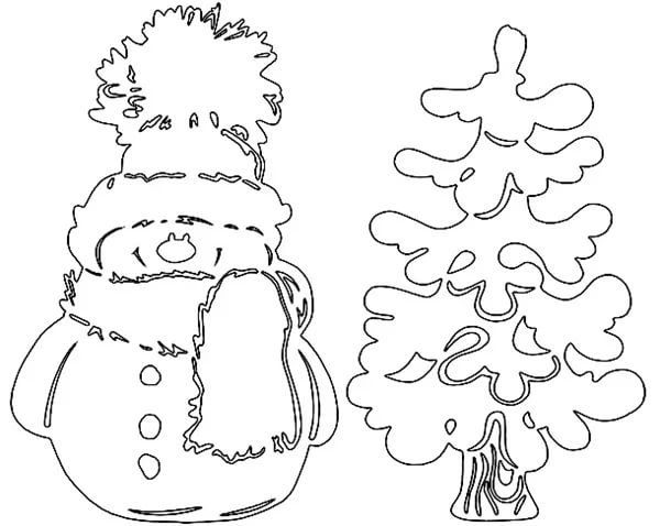 Трафарет елочки и снеговика