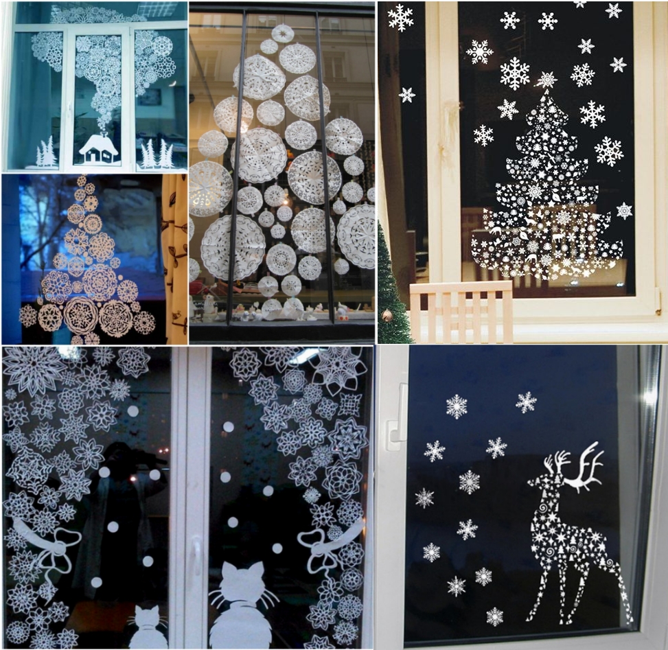 Фигуры из снежинок на окне на Новый Год