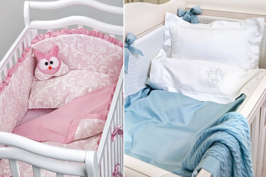 Розовое и голубое постельное белье для малышей