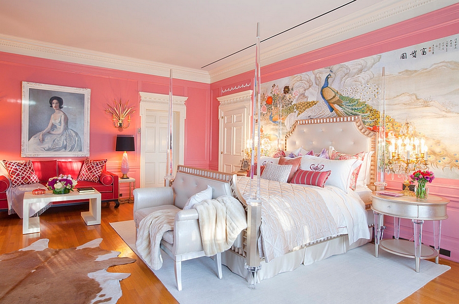 Дизайнерское оформление спальни в розовом цвете