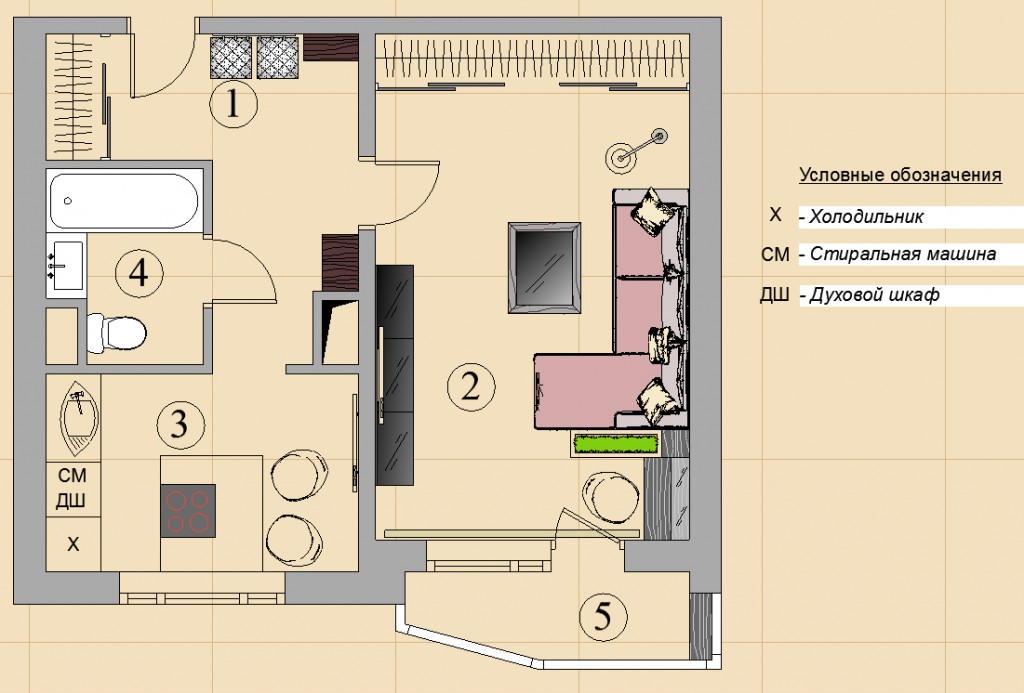 Дизайн Проект 1 Комнатной Квартиры