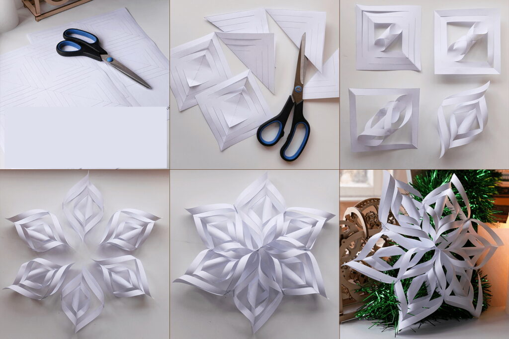 Объемная снежинка из бумаги поэтапно схема сборки