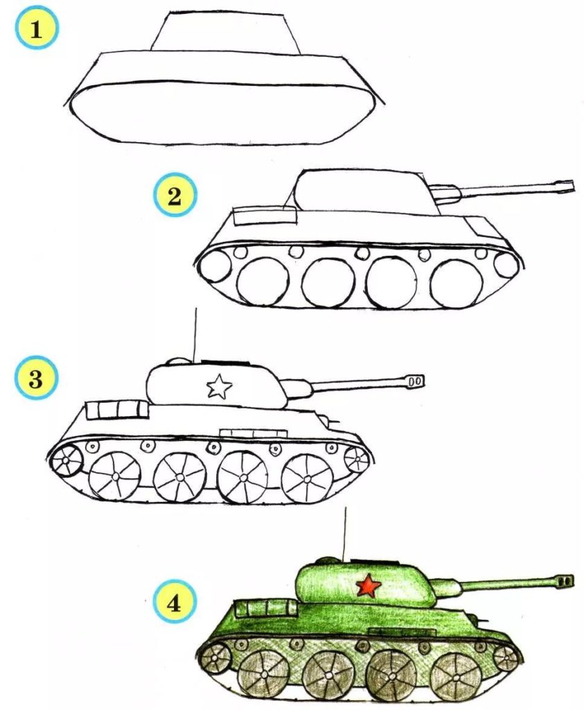 Рисунок танка для детей карандашом